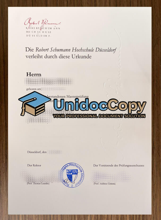 Robert Schumann Hochschule Düsseldorf Urkunde
