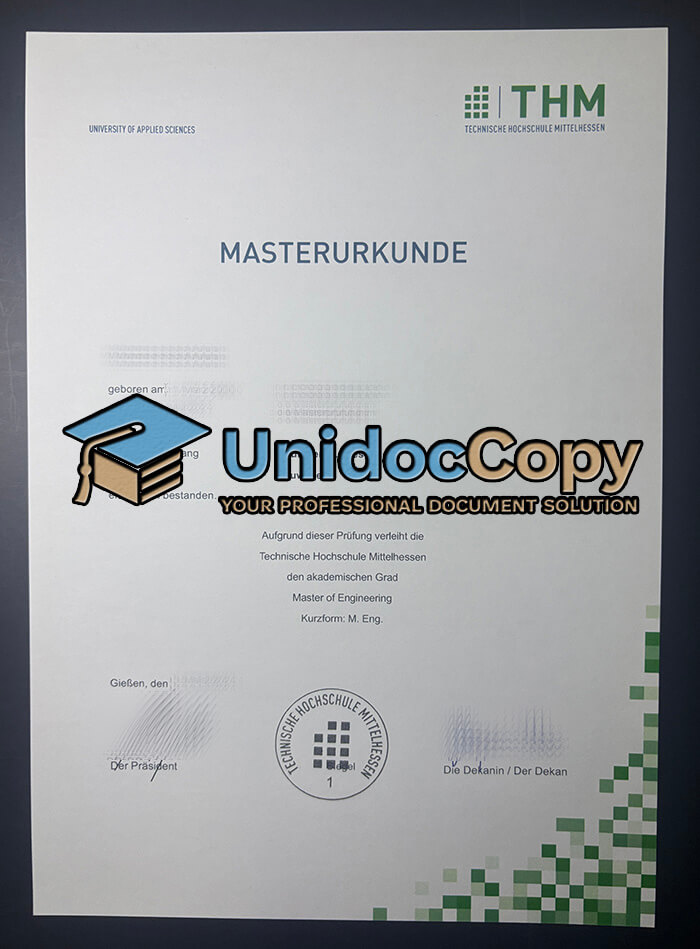 Technische Hochschule Mittelhessen Urkunde